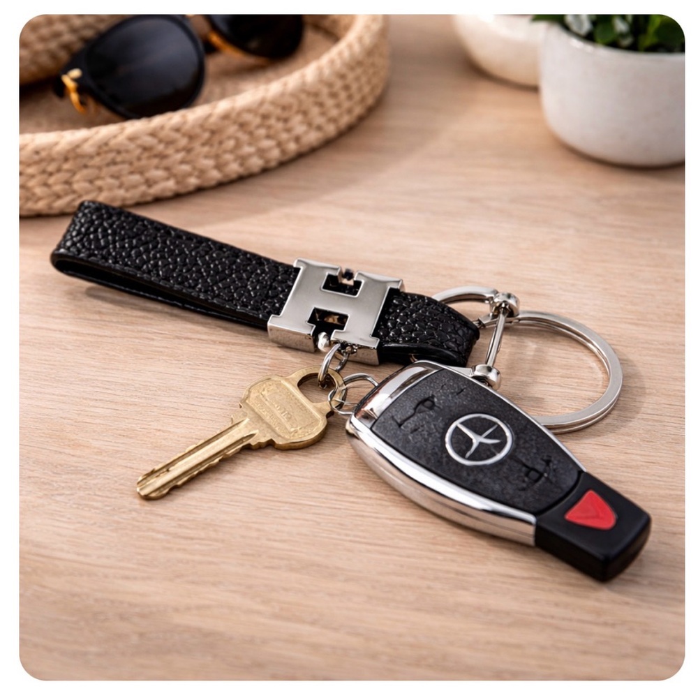 BLACK SILVER H KEYCHAIN BAG CHARM WITH SCREWDRIVER DESIGNER STYLE NEW
